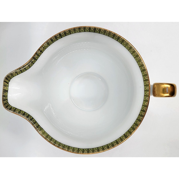 P B Charm Footed Creamer Bowl Japan Floral Scroll Green Gold Trim 1950-1960s - Picture 5 of 6